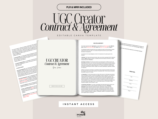 UGC Creator Legal Contract & Agreement Template | 8-Page Editable Canva Document | PLR + MRR Rights Included