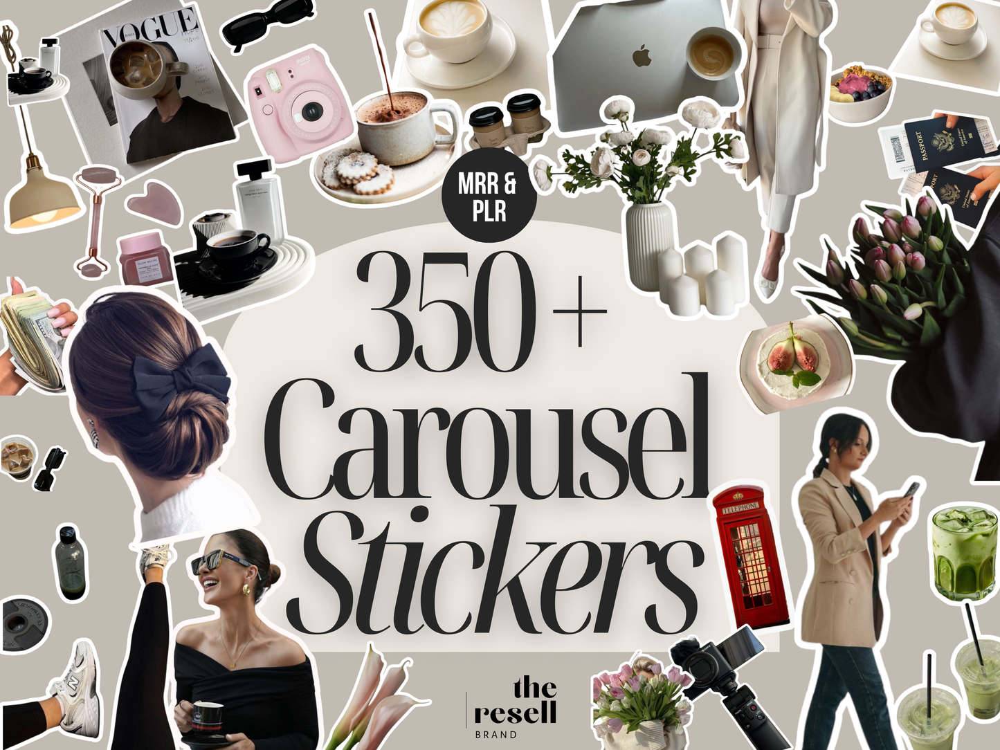 350+ Aesthetic Carousel Stickers for Instagram | PLR + MRR | Digital PNG Sticker Bundle for Social Media & Content Creators | Canva Template