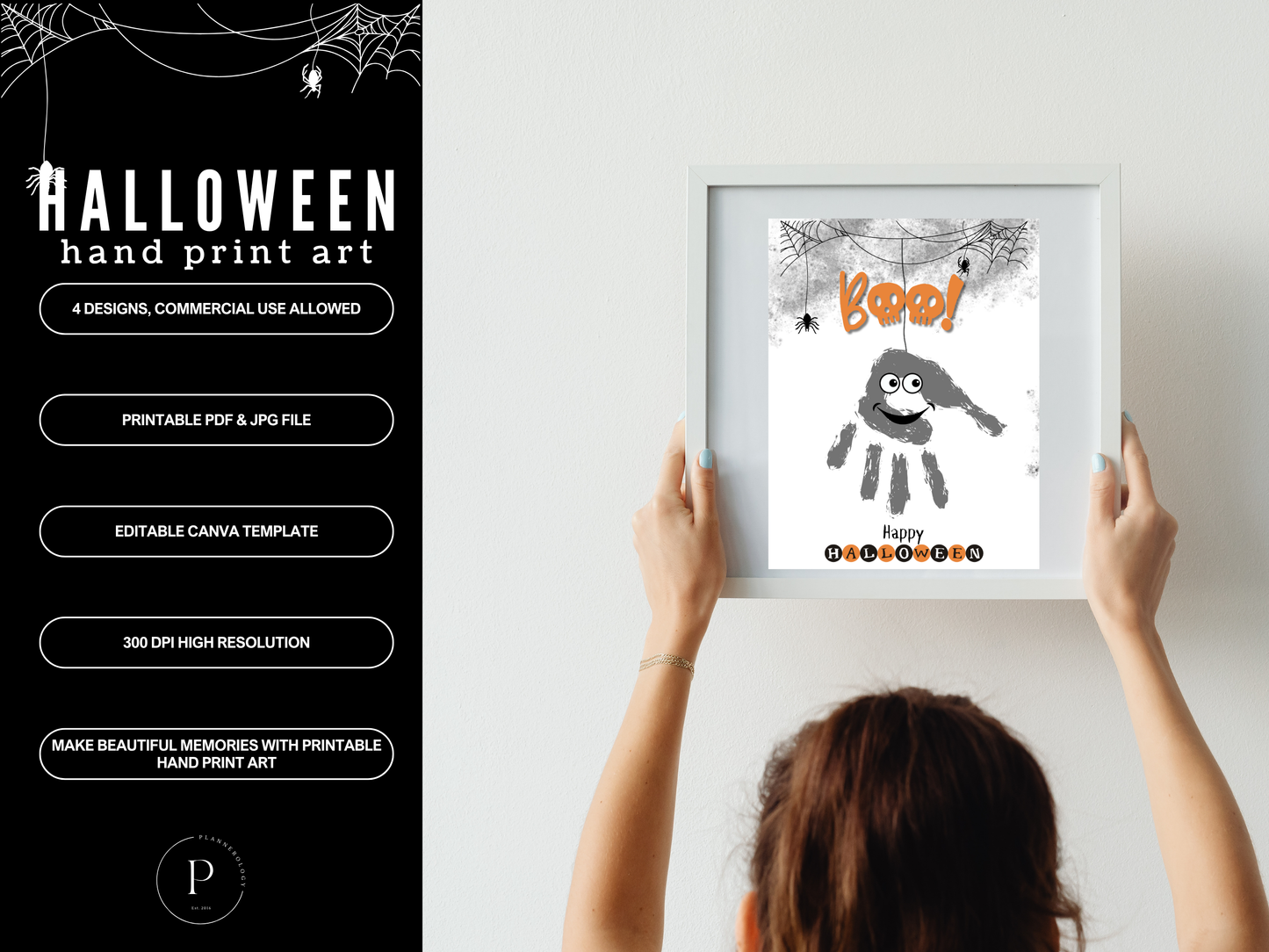 Halloween Spooky Handprint Art Printables | DIY Kids Craft Activity | PDF JPG Canva Template Preschool Fall Activity | Instant Download