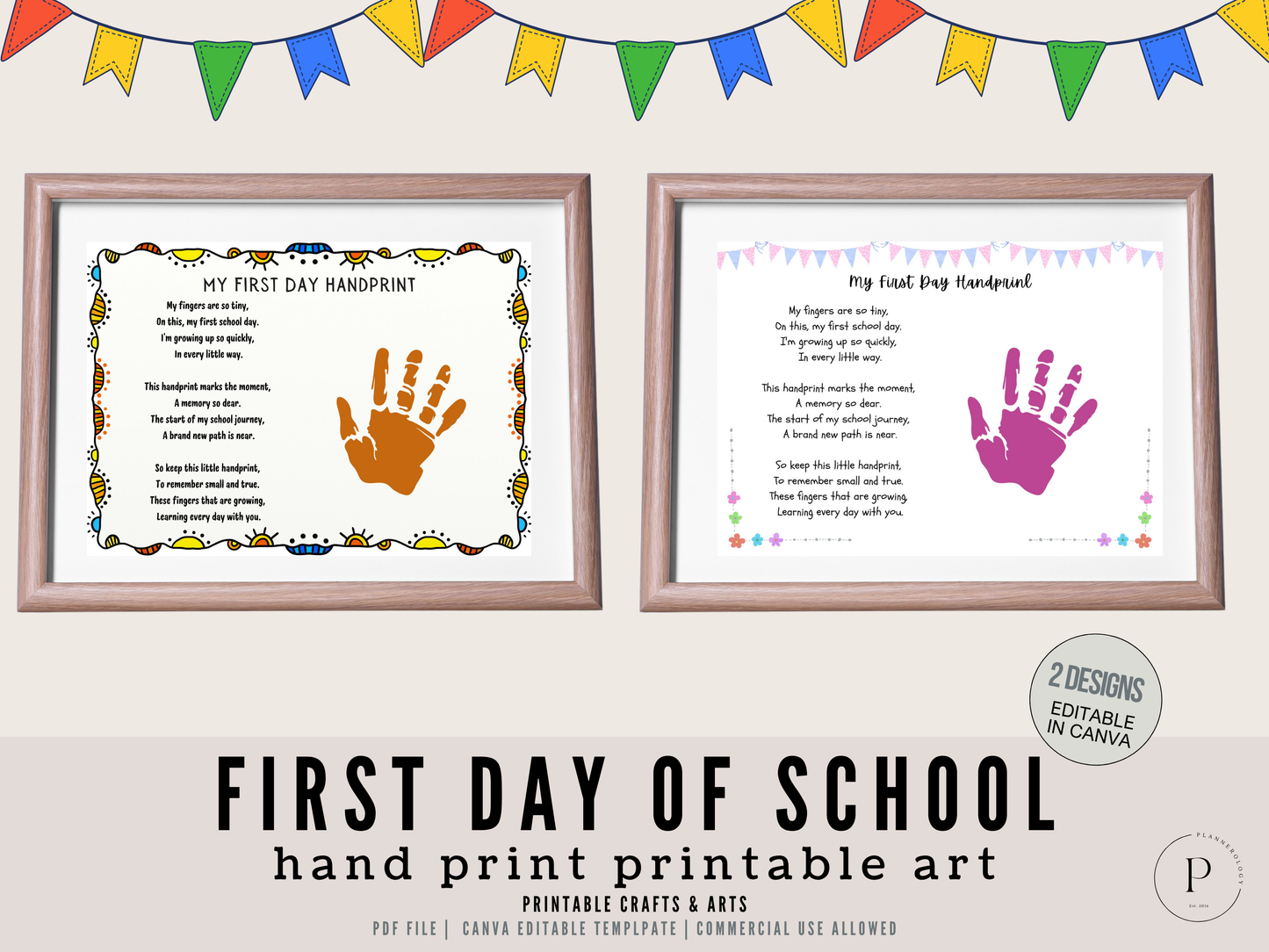 First Day of School Handprint Art | Back to School Printable Sign | Kids Keepsake Craft | Preschool DIY Activity | PDF JPG Canva Template