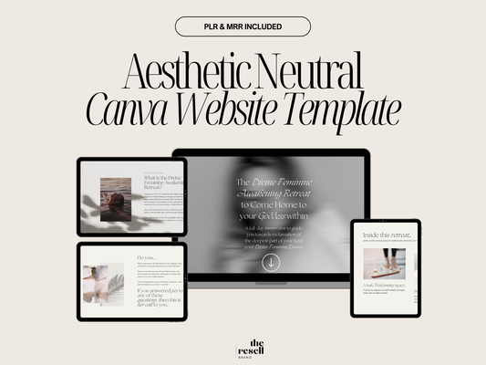 Neutral Aesthetic Canva Website Template | 17 Editable Pages | Yoga Fitness Beauty Influencer Coach Site | PLR + MRR | Minimalist Design
