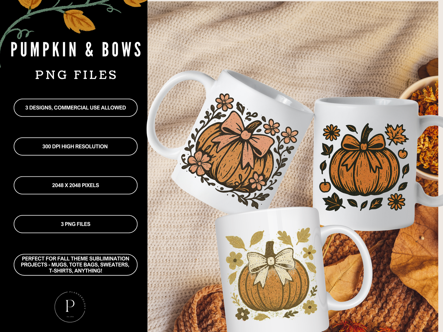 Vintage Retro Coquette Pumpkins & Bows PNG Set | 3 Fall Sublimation Designs | Commercial Use | Shirts, Mugs, Sweaters, Totes