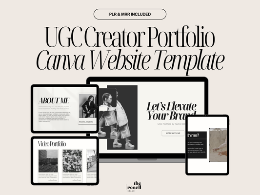UGC Creator Portfolio Landing Page Canva Website Template | 12-Page Editable Canva Site | Neutral & Minimalist Design | PLR + MRR Included (Copy)