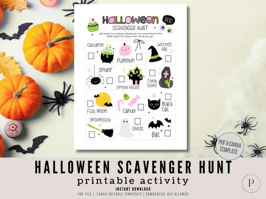 Halloween Scavenger Hunt Printable Activity | Halloween Party Games | Halloween Clue Activities | Fun Family Game Ideas for Kids | PDF Canva