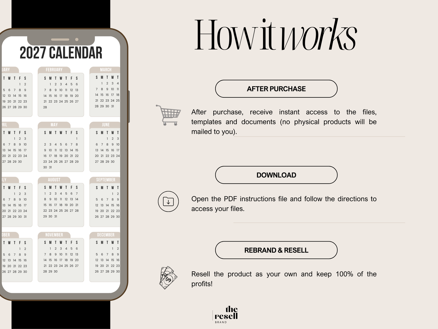 2027 Calendar Weekly Monthly Yearly Planner Diary | 75 Pages Editable Canva Template | Neutral Minimalist | PLR + MRR