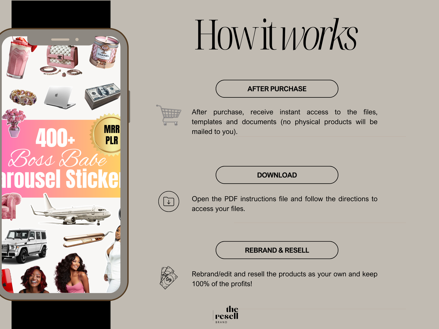 400+ Boss Babe Carousel Digital Stickers Canva Templates | Glam Rich Boss Babe Social Media PNGs | PLR MRR for Instagram Carousels & TikTok