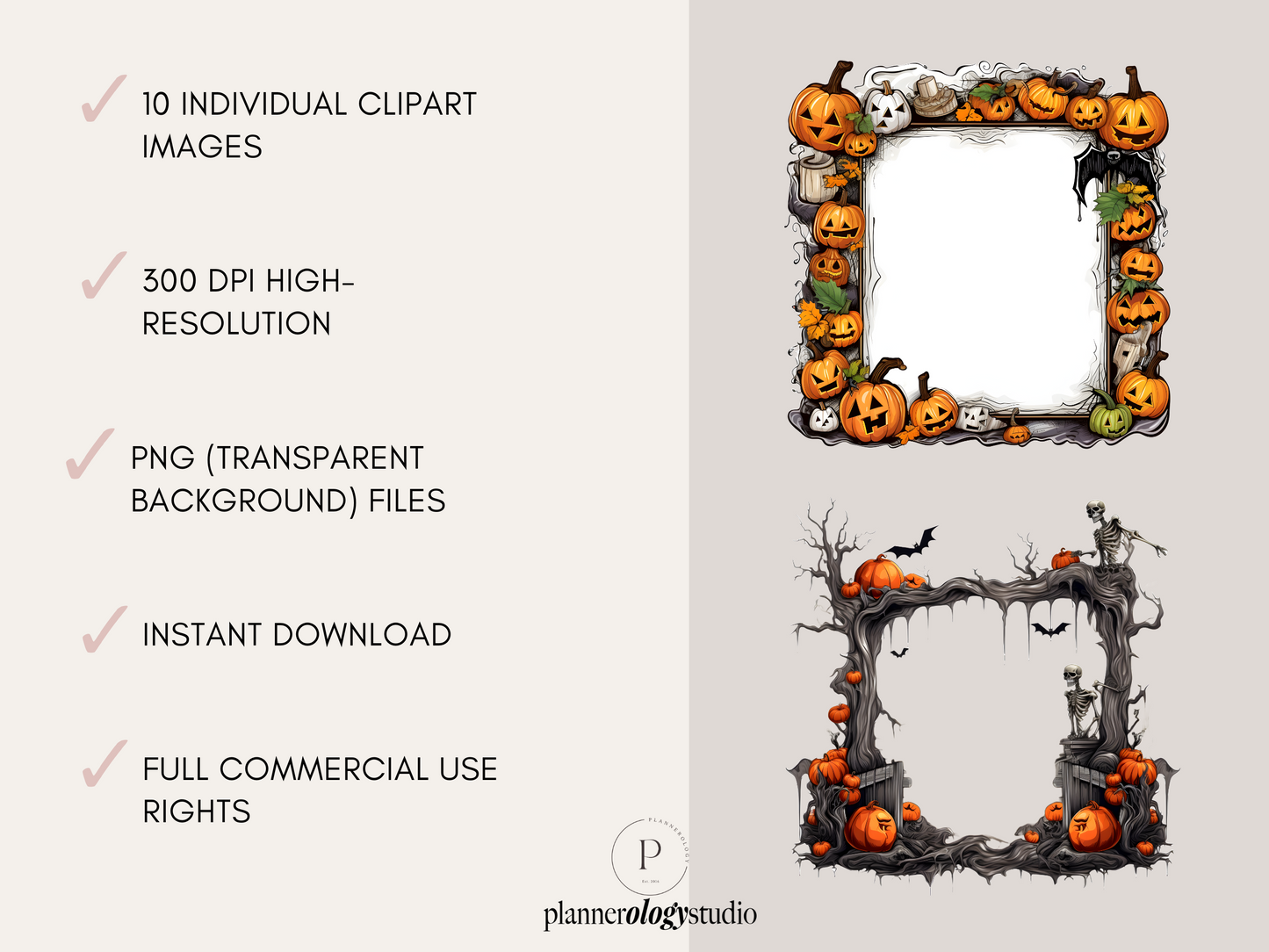 Halloween Frames Watercolor Clipart Images | 10 PNG 300 DPI Bundle | Digital Download | Full Commercial Use Allowed
