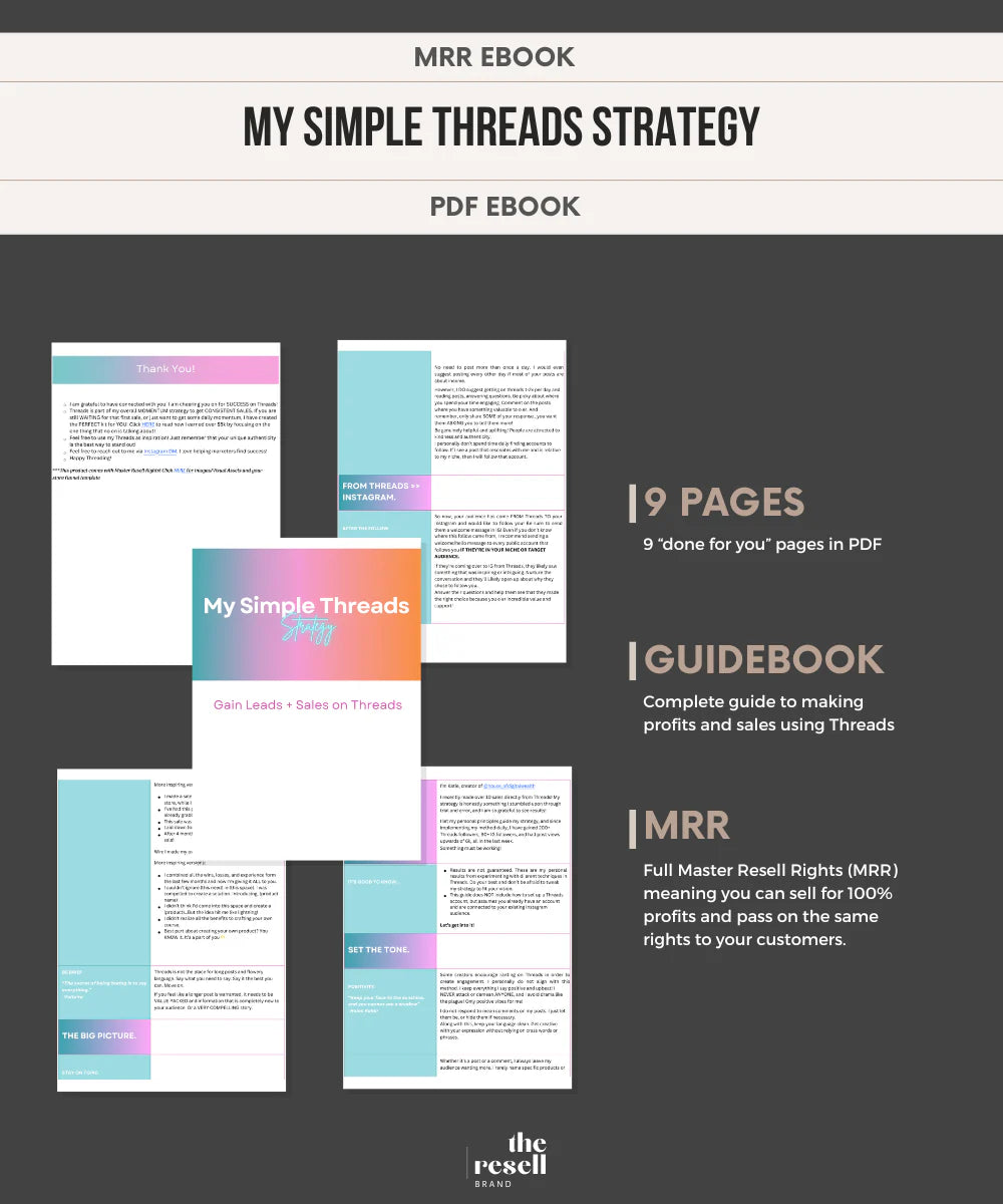 My Simple Threads Strategy eBook Guidebook | MRR | How to Increase Sales & Revenue Through Instagram Threads