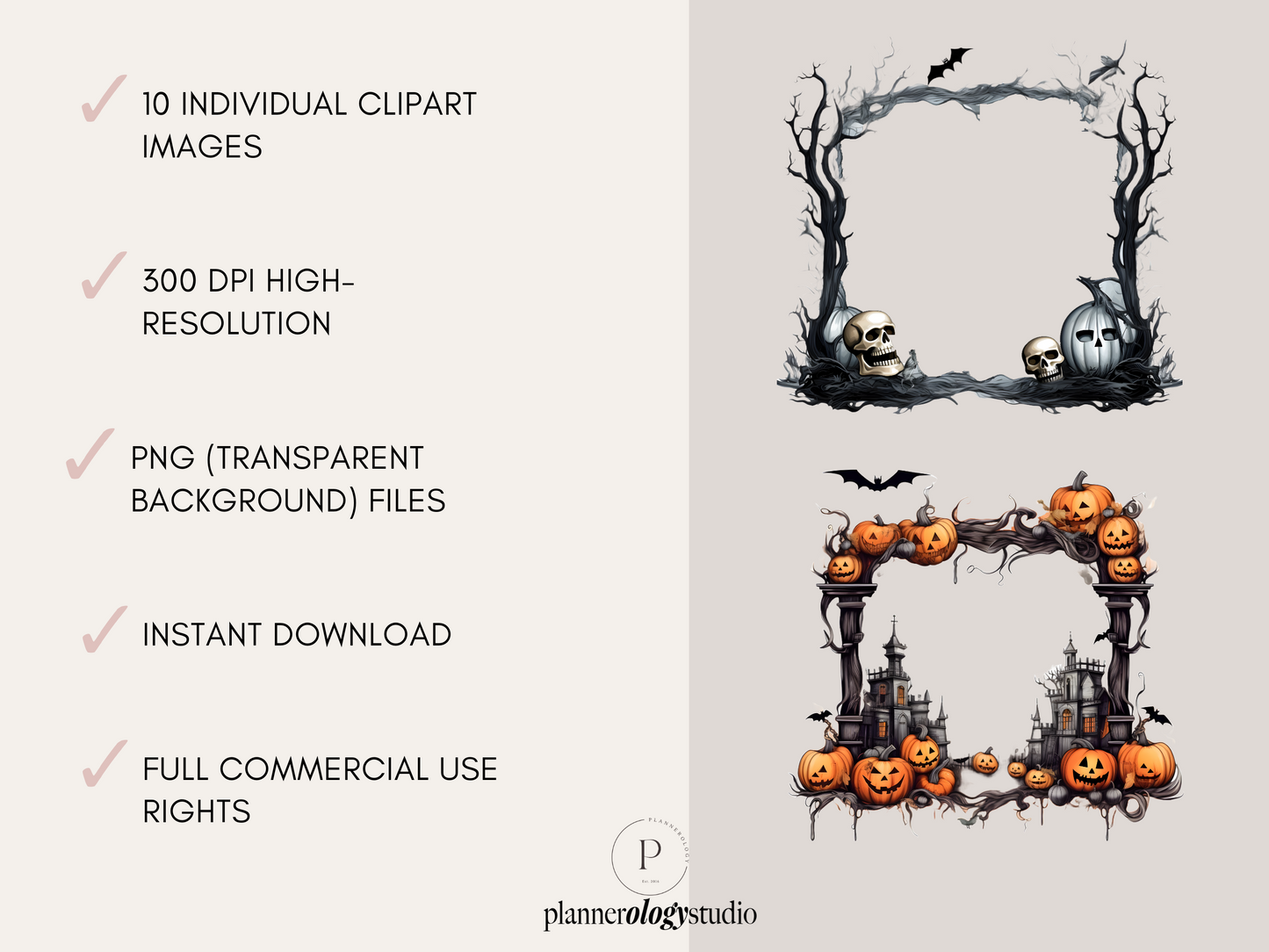 Halloween Frames Watercolor Clipart Images | 10 PNG 300 DPI Bundle | Digital Download | Full Commercial Use Allowed