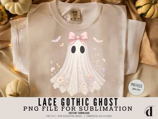 Pastel Lace Coquette Ghost PNG | Cute Girly Halloween Sublimation Clipart | Bow Ghost Design | Digital Download | Commercial Use