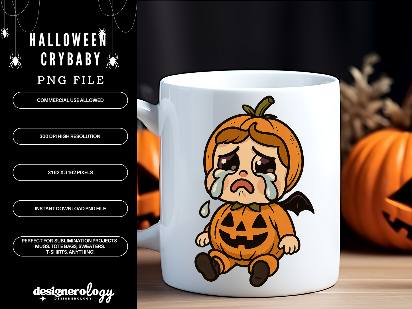 Halloween Crybaby PNG | Cute Spooky Sublimation Clipart | Digital Download for T-Shirts, Mugs, Totes | Commercial Use