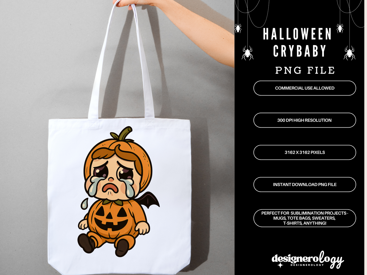 Halloween Crybaby PNG | Cute Spooky Sublimation Clipart | Digital Download for T-Shirts, Mugs, Totes | Commercial Use
