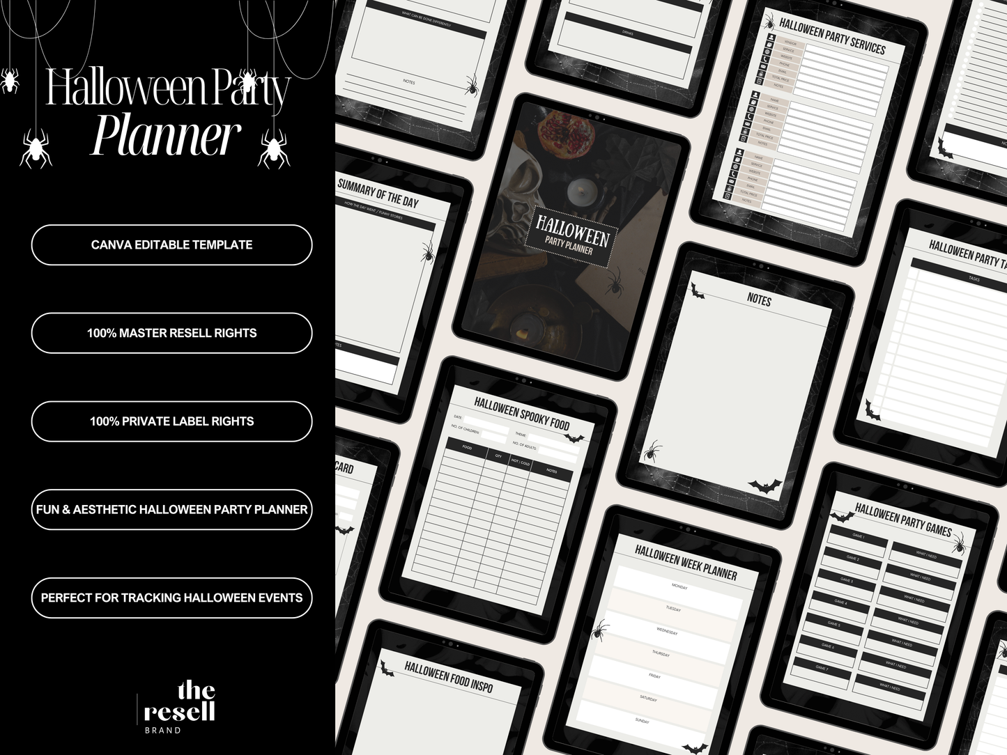 Halloween Party Planner Canva Template | 32 Page Printable PDF w/ Trackers, Checklists | PLR MRR Digital Halloween Organizer