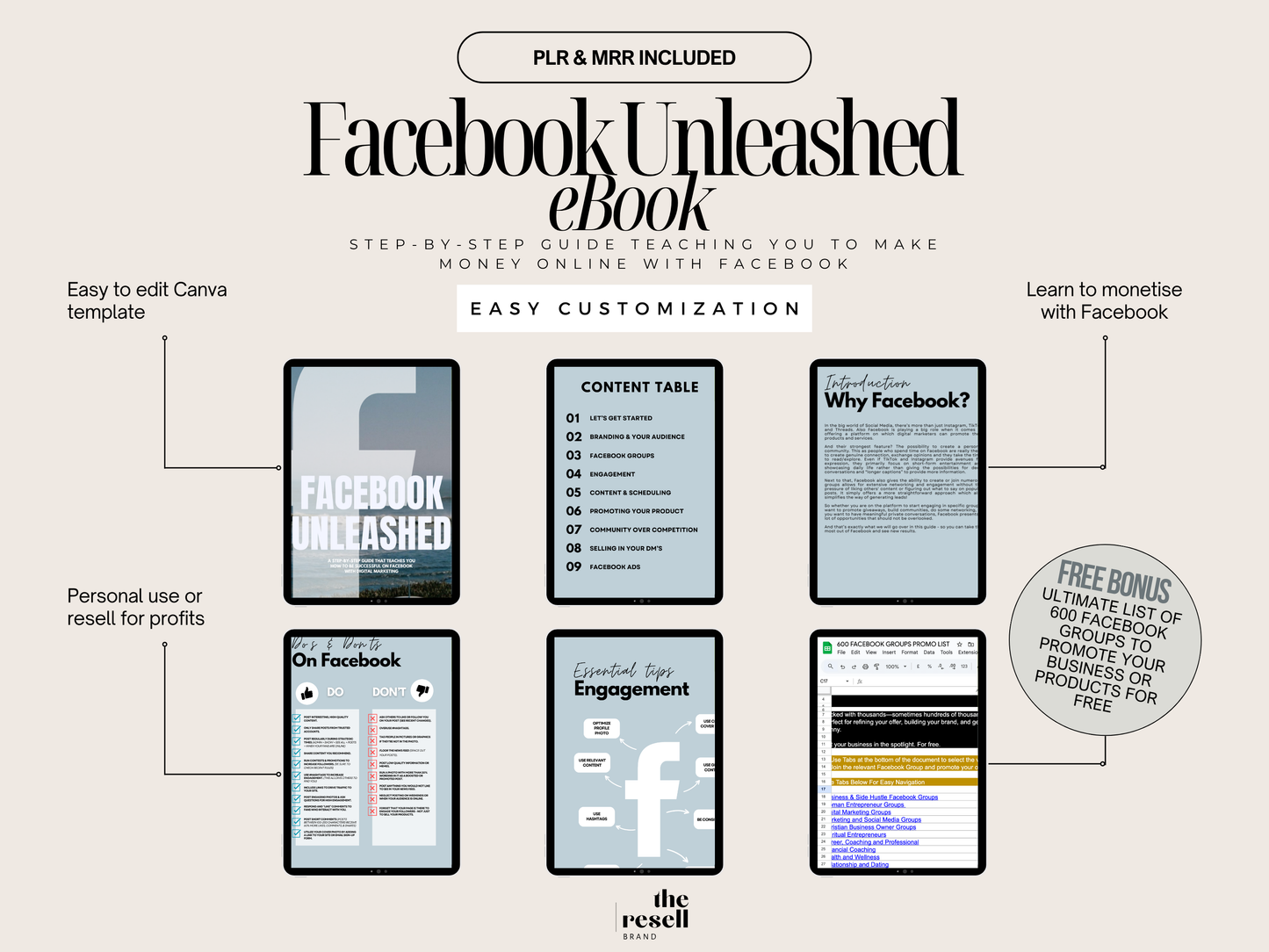 Facebook Unleashed eBook with PLR & MRR + Bonus 600 Facebook Group List | Make Money Online | Facebook Digital Marketing Guide | Resell Rights