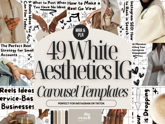 49 White Cozy Aesthetic Instagram Carousel Templates Canva | PLR MRR | Editable Social Media Templates for IG Coaches,Brands, Influencers