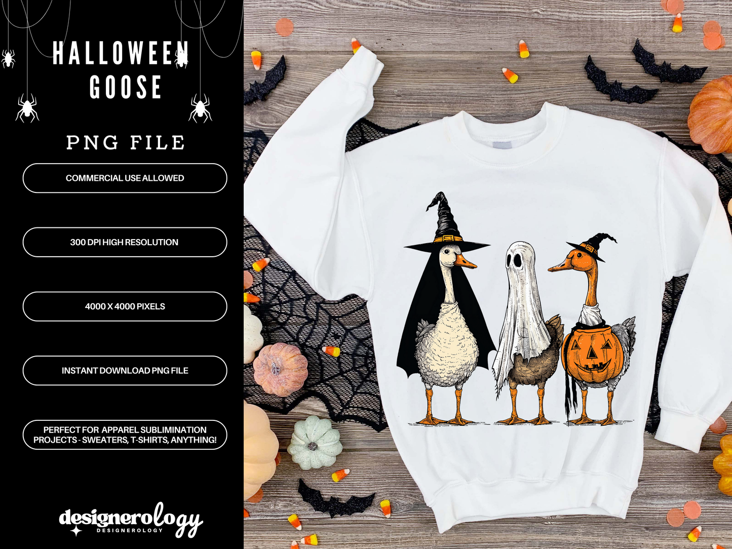 Retro Halloween Goose PNG | Vintage Goose Clipart for Sublimation | Funny Spooky Fall Shirt Design | Commercial Use