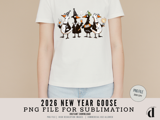 2026 Happy New Year Goose PNG | Funny Geese Sublimation Clipart | Quirky Farm Animal Shirt Design | Commercial Use