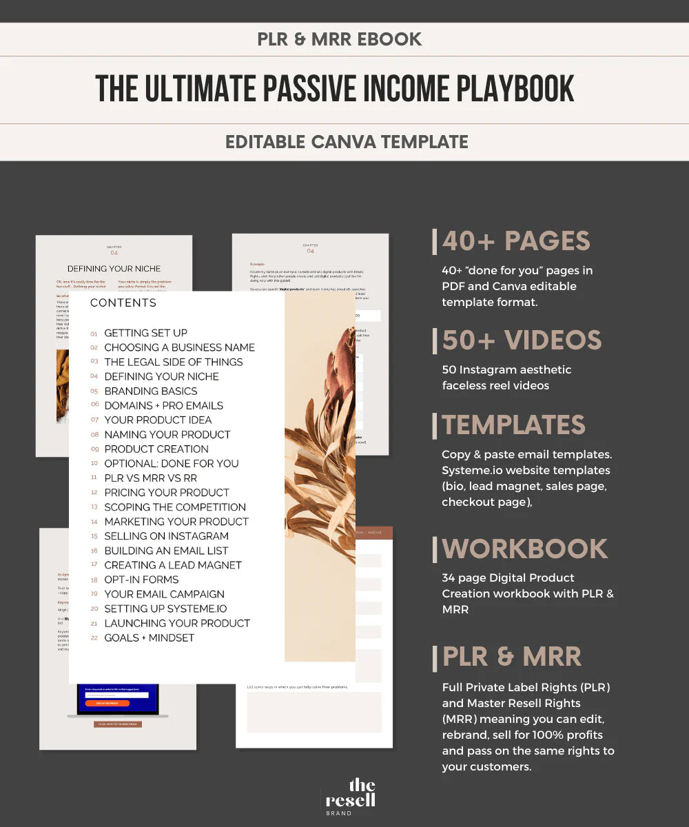 The Ultimate Passive Income Playbook + Instagram Reels Faceless Templates | Digital Marketing Guide | Master Resell Rights (MRR) | PLR