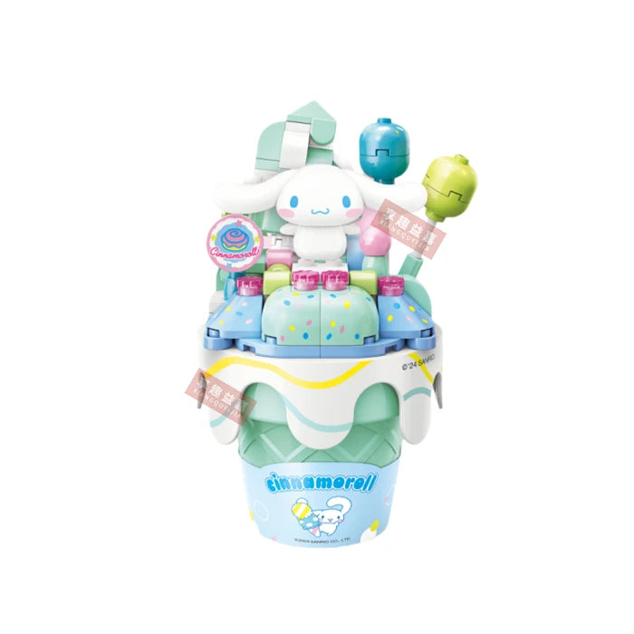 Sanrio Ice cream Cake shape Building Blocks Hello Kitty Cinnamoroll Pompompurin Kuromi Girl Small Children Educational Toy Gifts