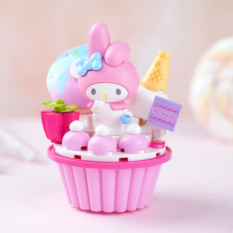 Sanrio Ice cream Cake shape Building Blocks Hello Kitty Cinnamoroll Pompompurin Kuromi Girl Small Children Educational Toy Gifts