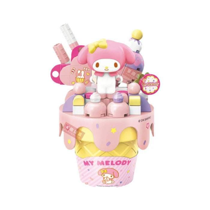 Sanrio Ice cream Cake shape Building Blocks Hello Kitty Cinnamoroll Pompompurin Kuromi Girl Small Children Educational Toy Gifts