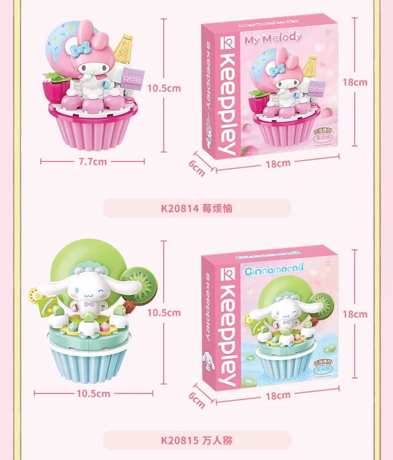 Sanrio Ice cream Cake shape Building Blocks Hello Kitty Cinnamoroll Pompompurin Kuromi Girl Small Children Educational Toy Gifts