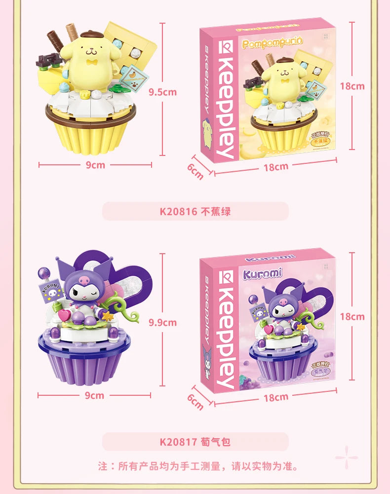 Sanrio Ice cream Cake shape Building Blocks Hello Kitty Cinnamoroll Pompompurin Kuromi Girl Small Children Educational Toy Gifts