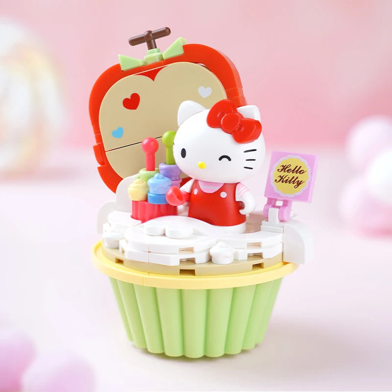 Sanrio Ice cream Cake shape Building Blocks Hello Kitty Cinnamoroll Pompompurin Kuromi Girl Small Children Educational Toy Gifts