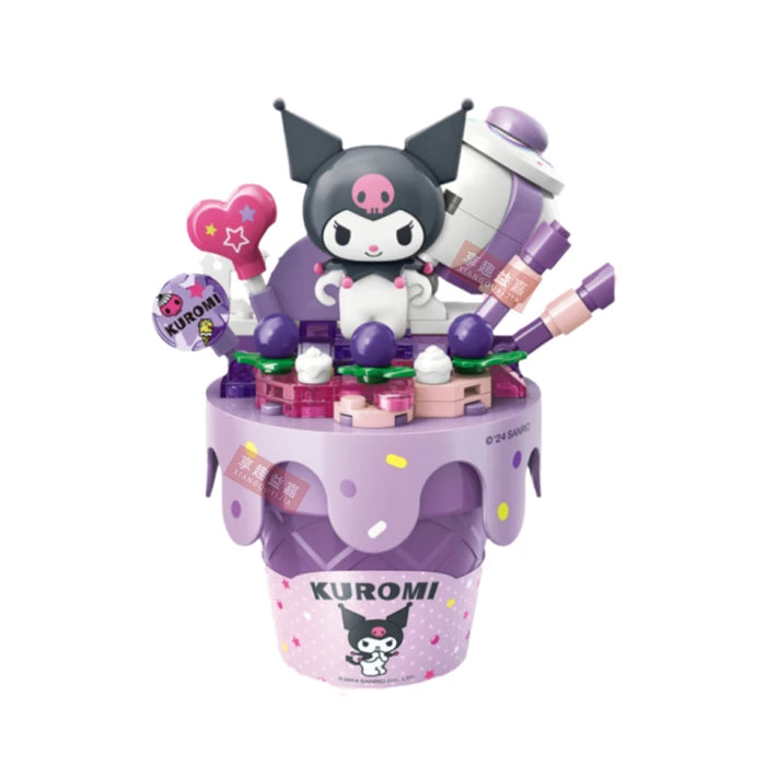 Sanrio Ice cream Cake shape Building Blocks Hello Kitty Cinnamoroll Pompompurin Kuromi Girl Small Children Educational Toy Gifts