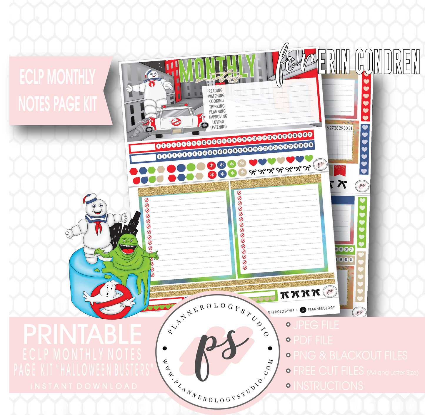 Halloween Busters Monthly Notes Page Kit Digital Printable Planner Stickers (for use with Erin Condren) - Plannerologystudio
