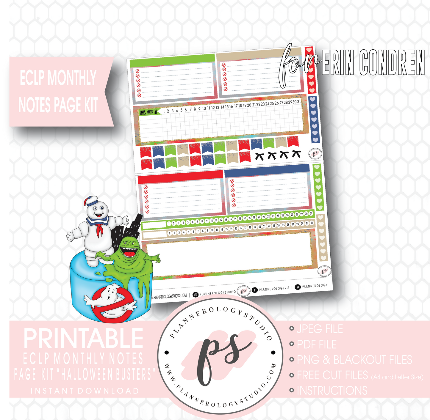 Halloween Busters Monthly Notes Page Kit Digital Printable Planner Stickers (for use with Erin Condren) - Plannerologystudio