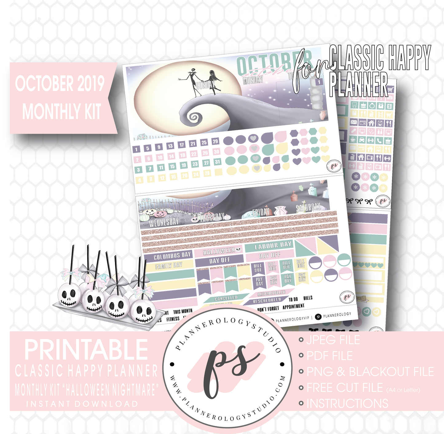 Halloween Nightmare October 2019 Halloween Monthly View Kit Printable Planner Stickers (for use with Classic Happy Planner) - Plannerologystudio