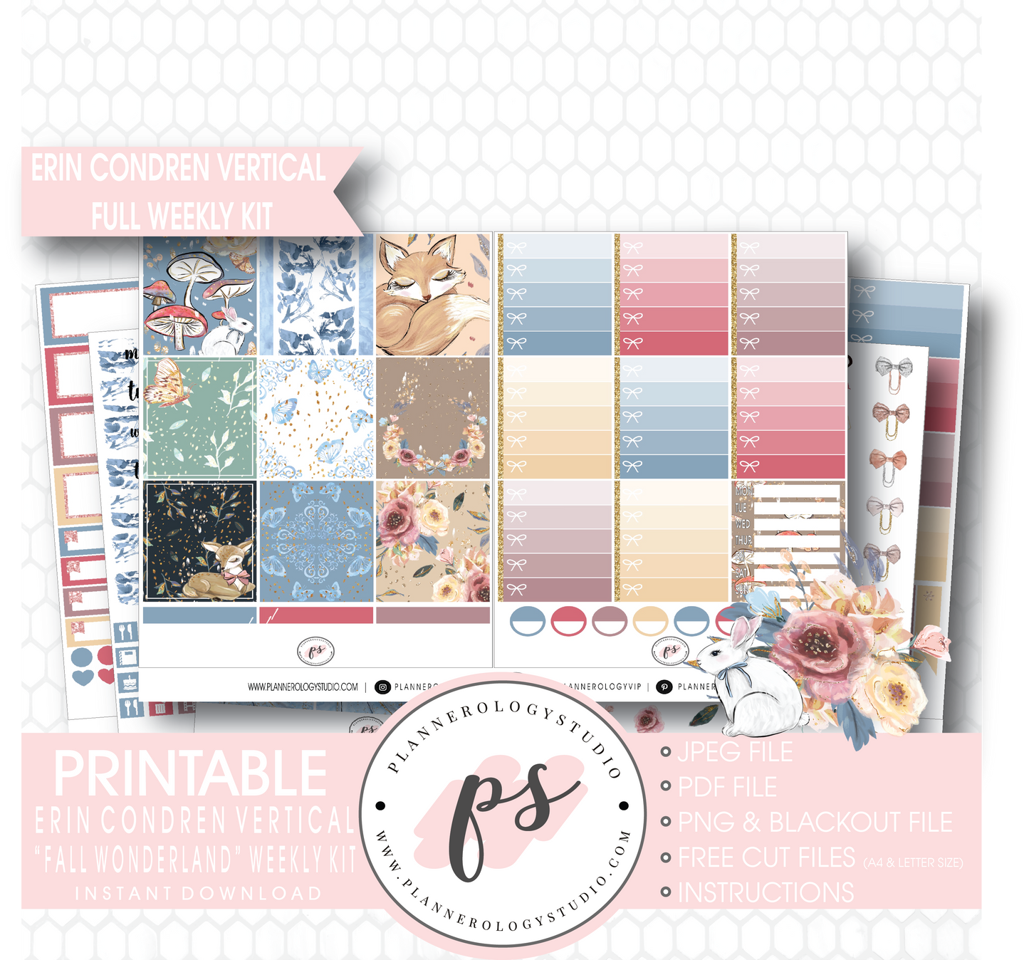 Fall Wonderland Full Weekly Kit Printable Planner Digital Stickers (for use with Erin Condren Vertical) - Plannerologystudio