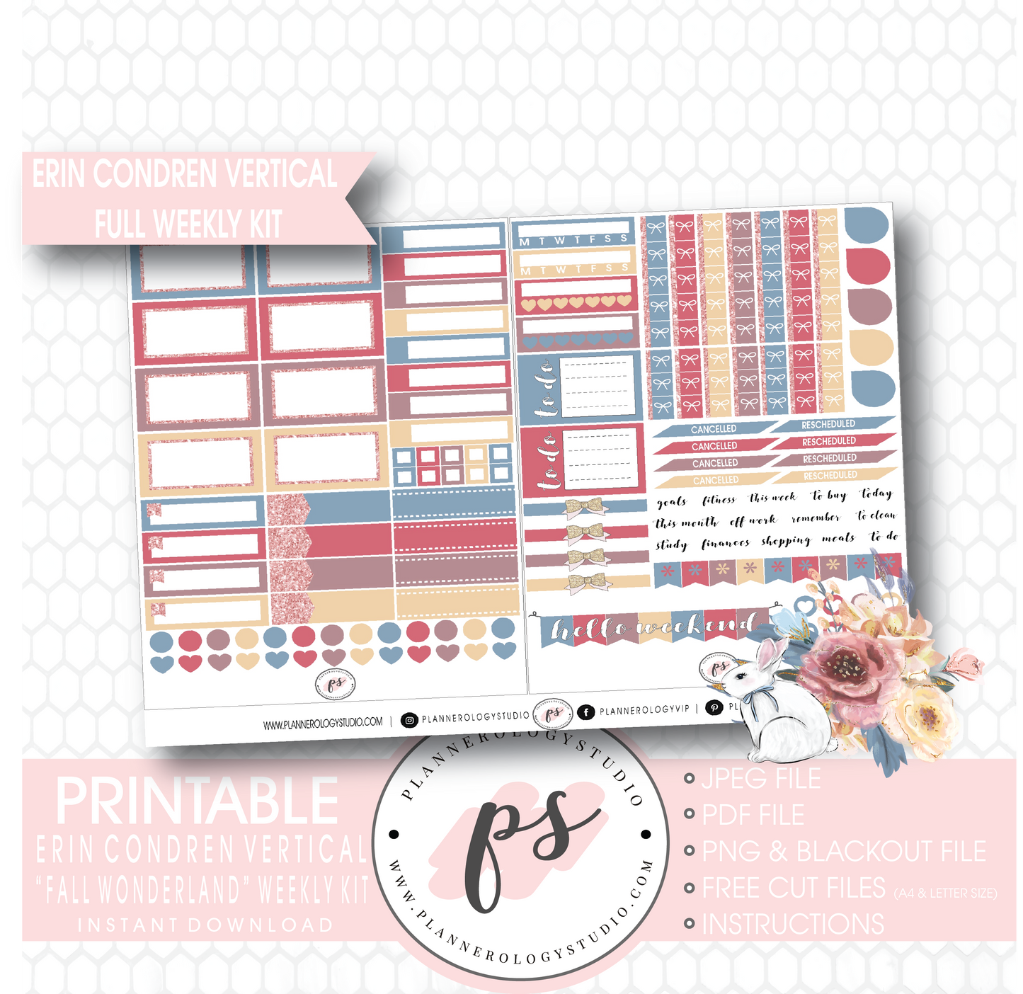 Fall Wonderland Full Weekly Kit Printable Planner Digital Stickers (for use with Erin Condren Vertical) - Plannerologystudio