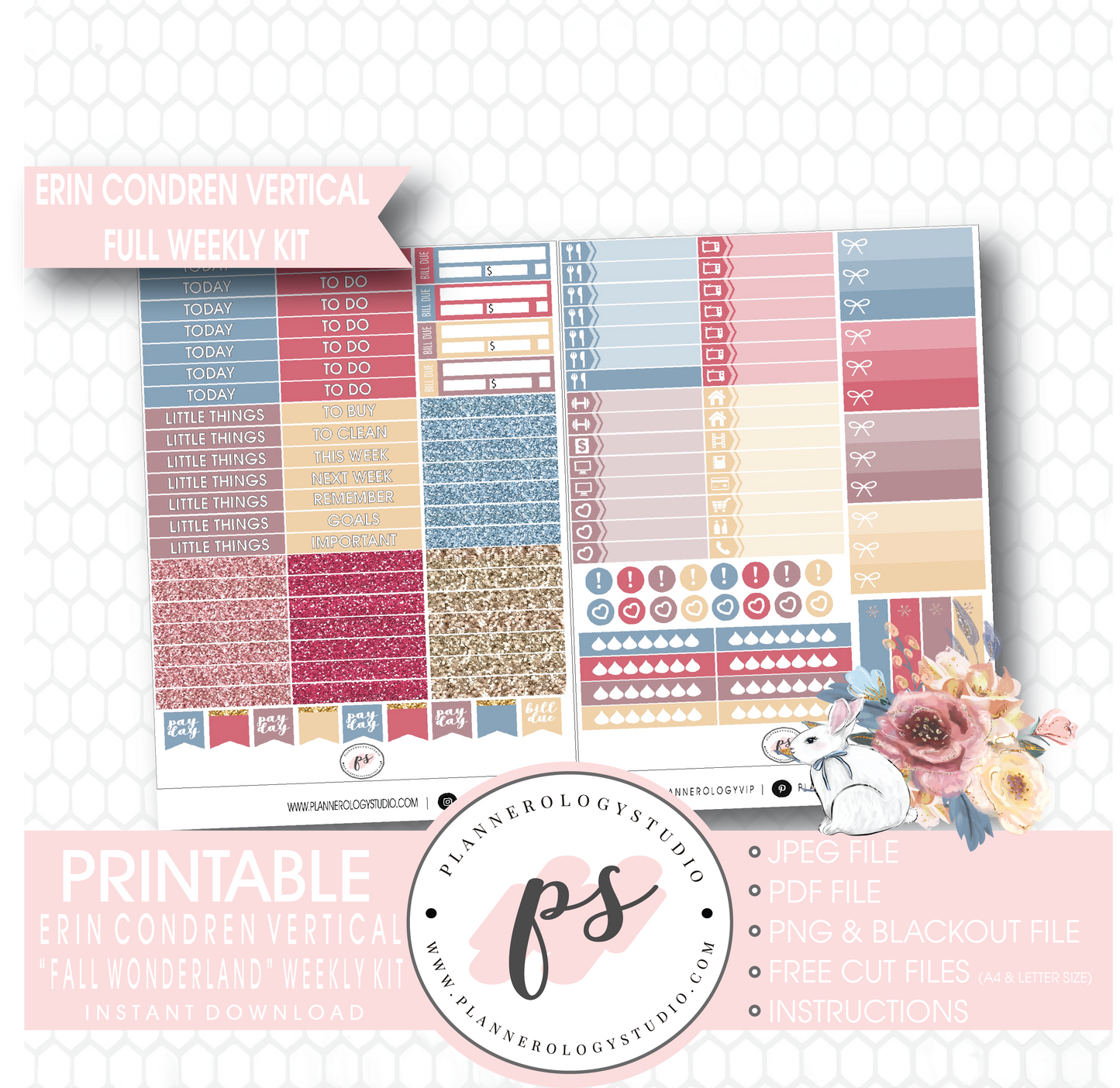 Fall Wonderland Full Weekly Kit Printable Planner Digital Stickers (for use with Erin Condren Vertical) - Plannerologystudio
