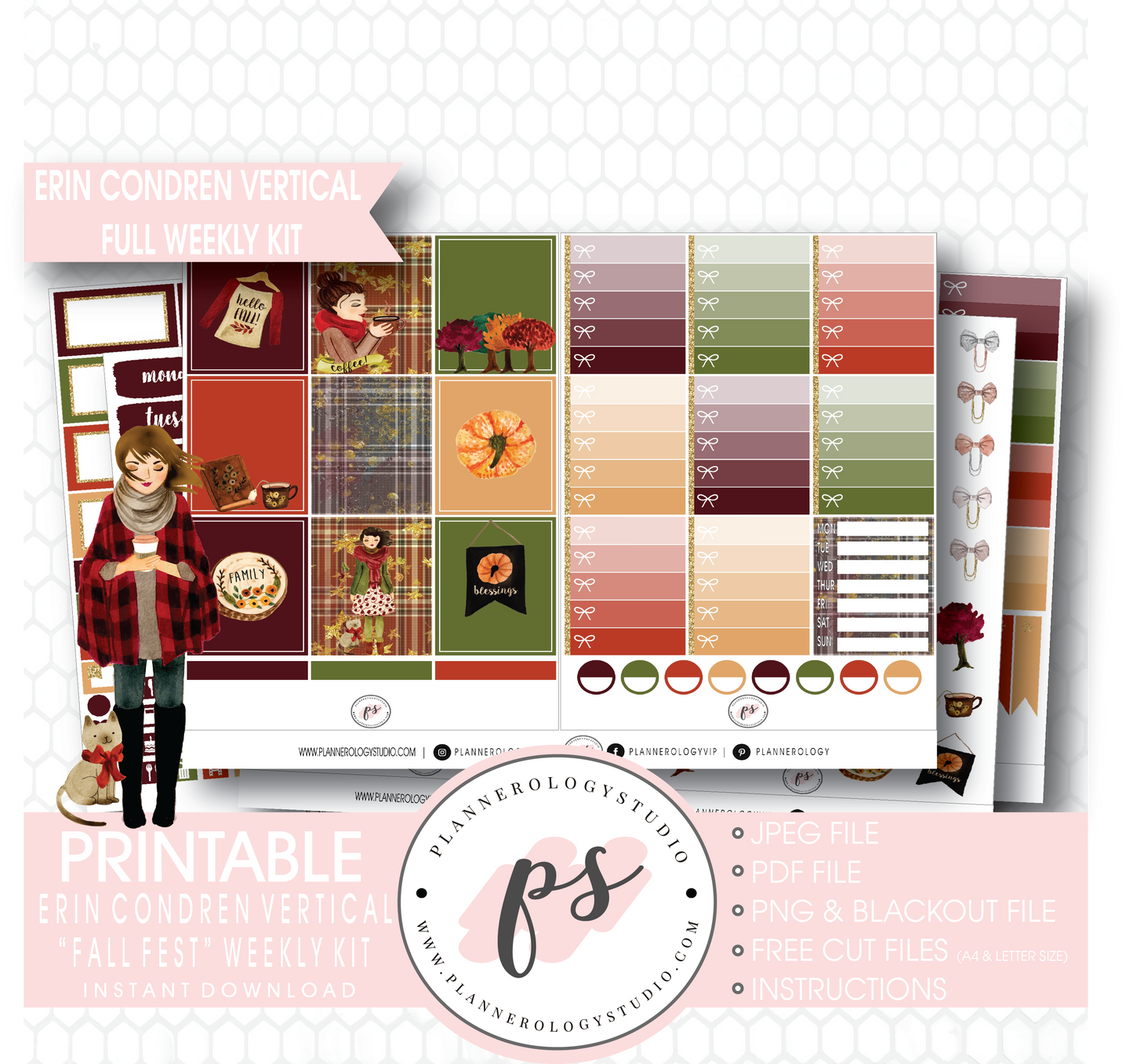 Fall Fest Full Weekly Kit Printable Planner Digital Stickers (for use with Erin Condren Vertical) - Plannerologystudio