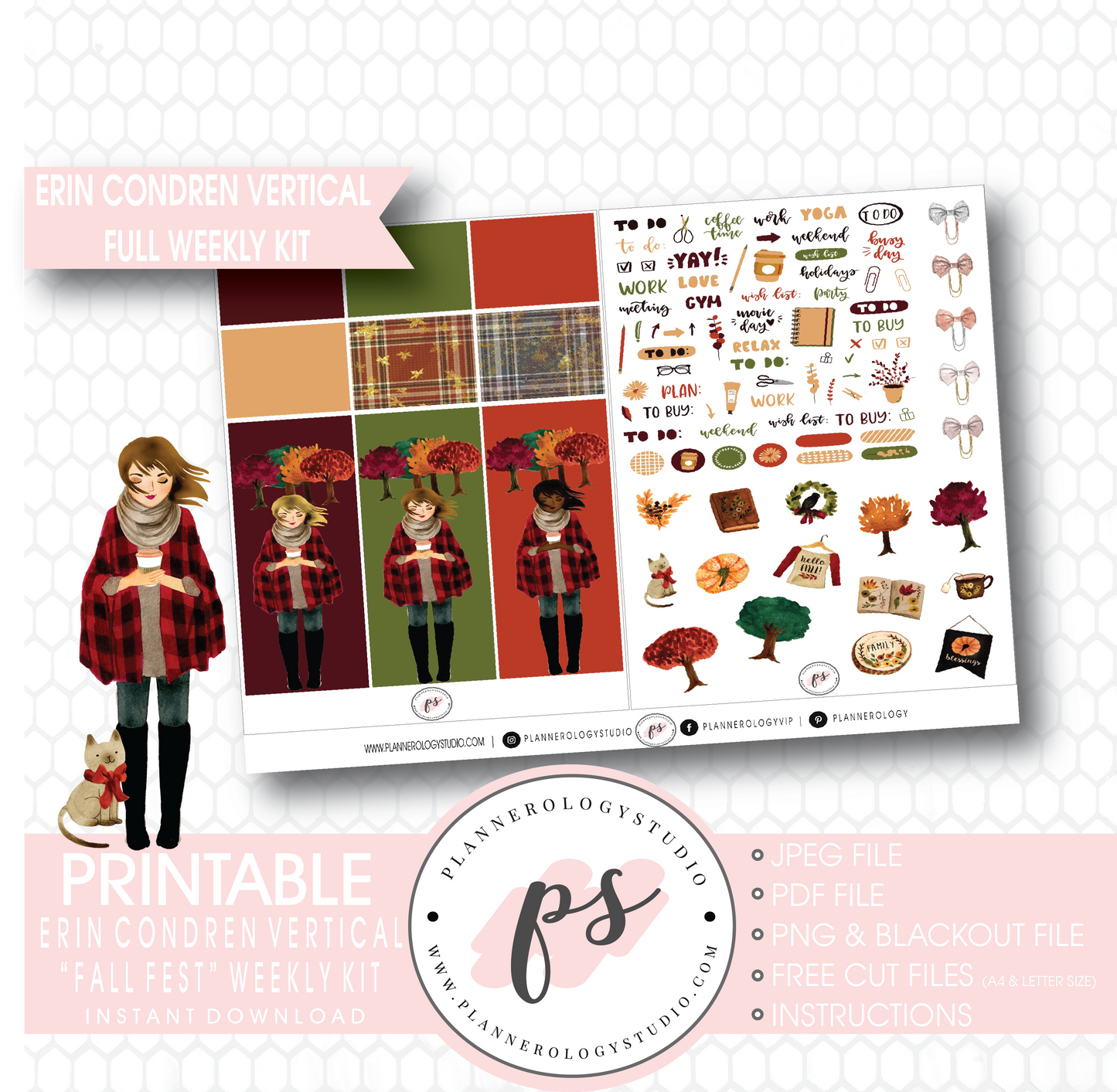 Fall Fest Full Weekly Kit Printable Planner Digital Stickers (for use with Erin Condren Vertical) - Plannerologystudio