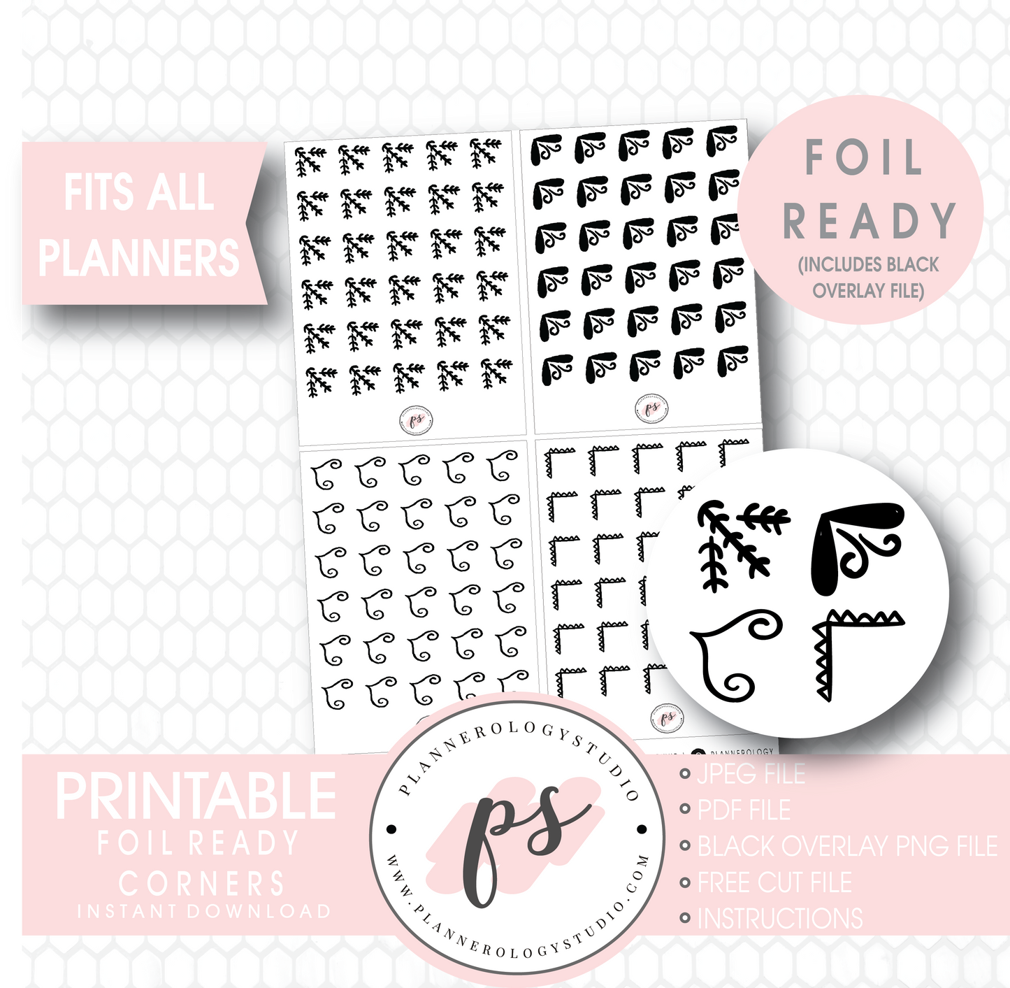 Bujo Style Foil Ready Corners Digital Printable Planner Stickers - Plannerologystudio
