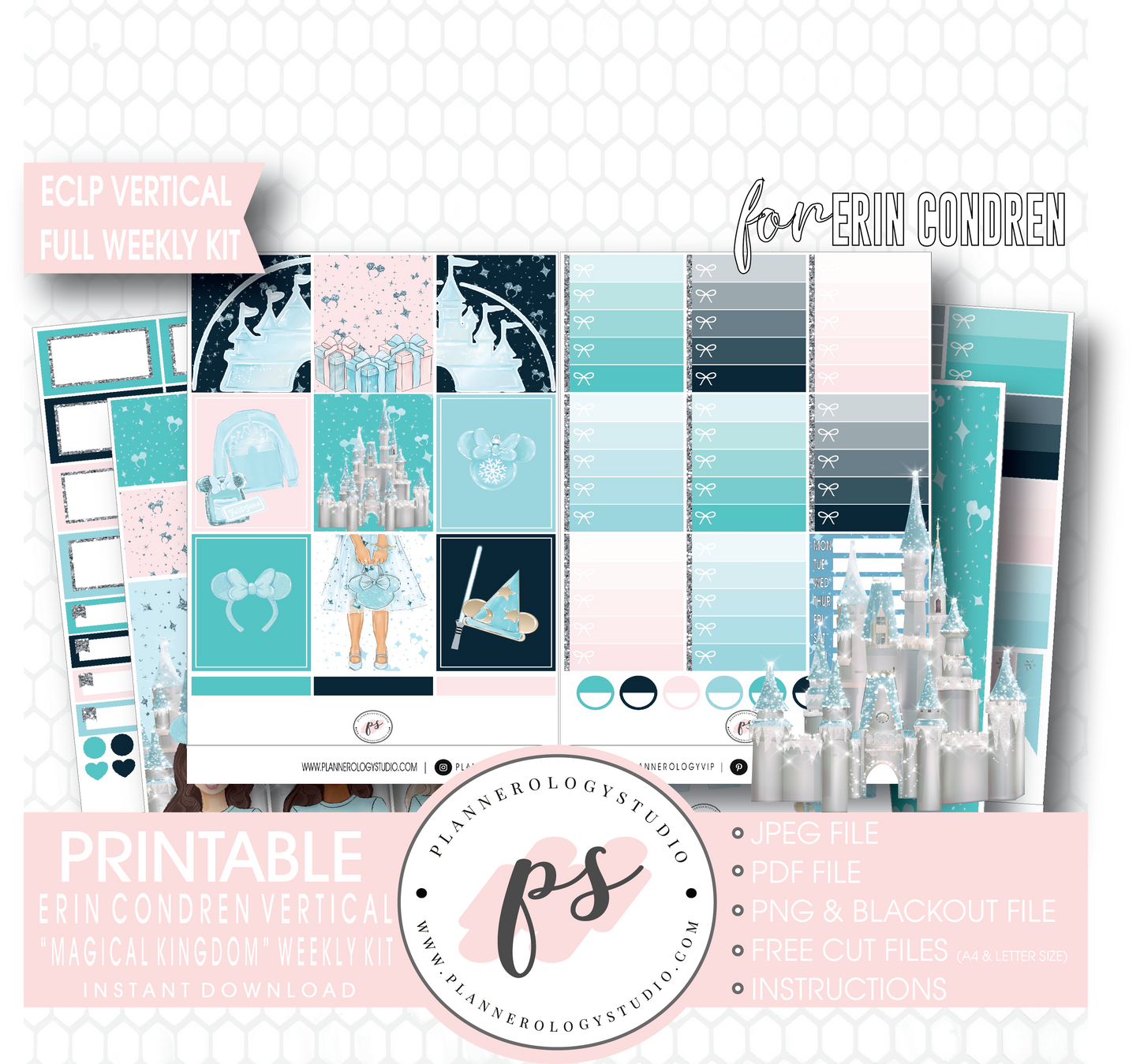 Magical Kingdom (Disney Inspired) Full Weekly Kit Printable Planner Digital Stickers (for use with Erin Condren Vertical) - Plannerologystudio