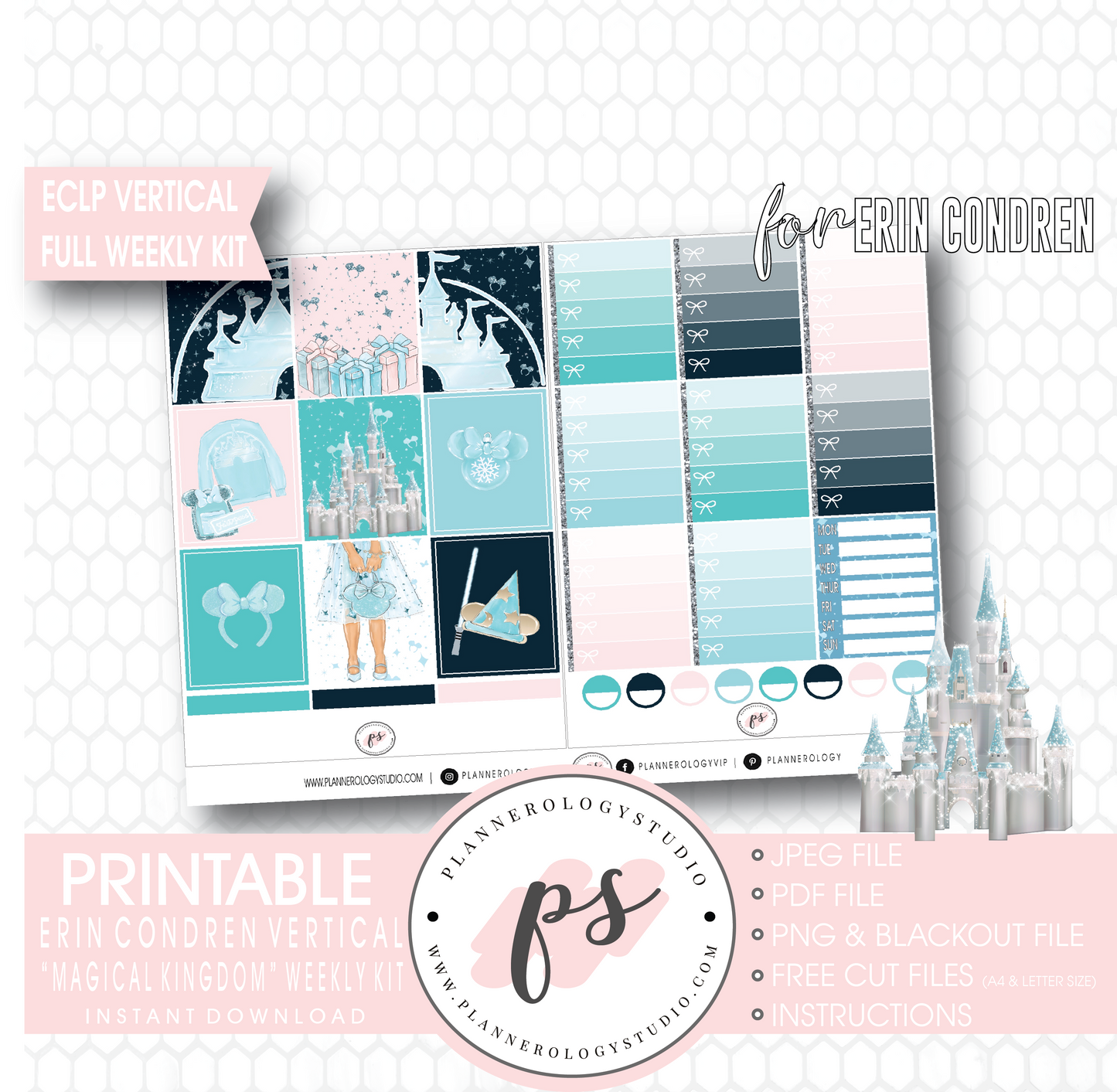 Magical Kingdom (Disney Inspired) Full Weekly Kit Printable Planner Digital Stickers (for use with Erin Condren Vertical) - Plannerologystudio