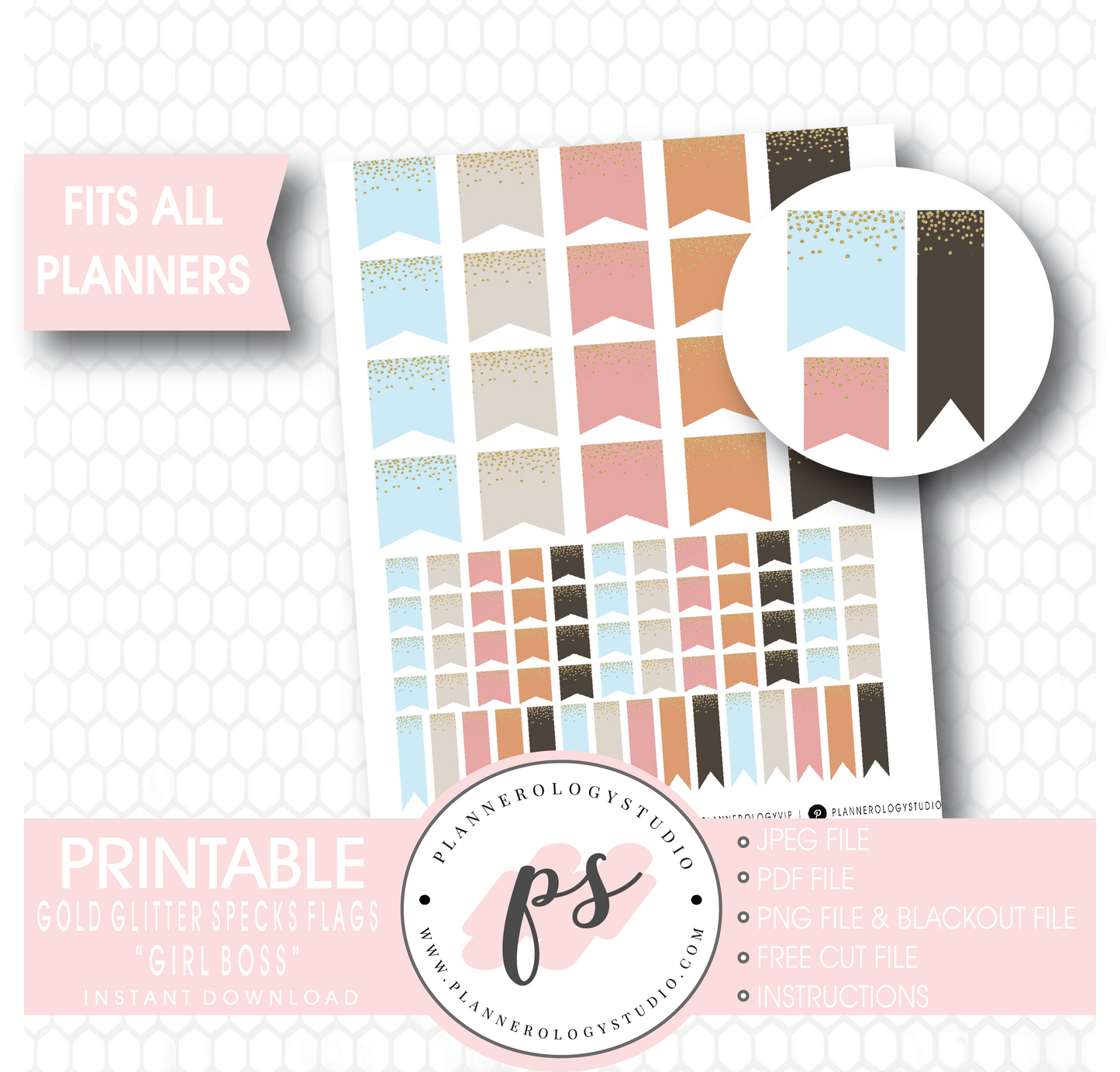 "Girl Boss" Gold Glitter Specks Flags Printable Digital Planner Stickers - Plannerologystudio