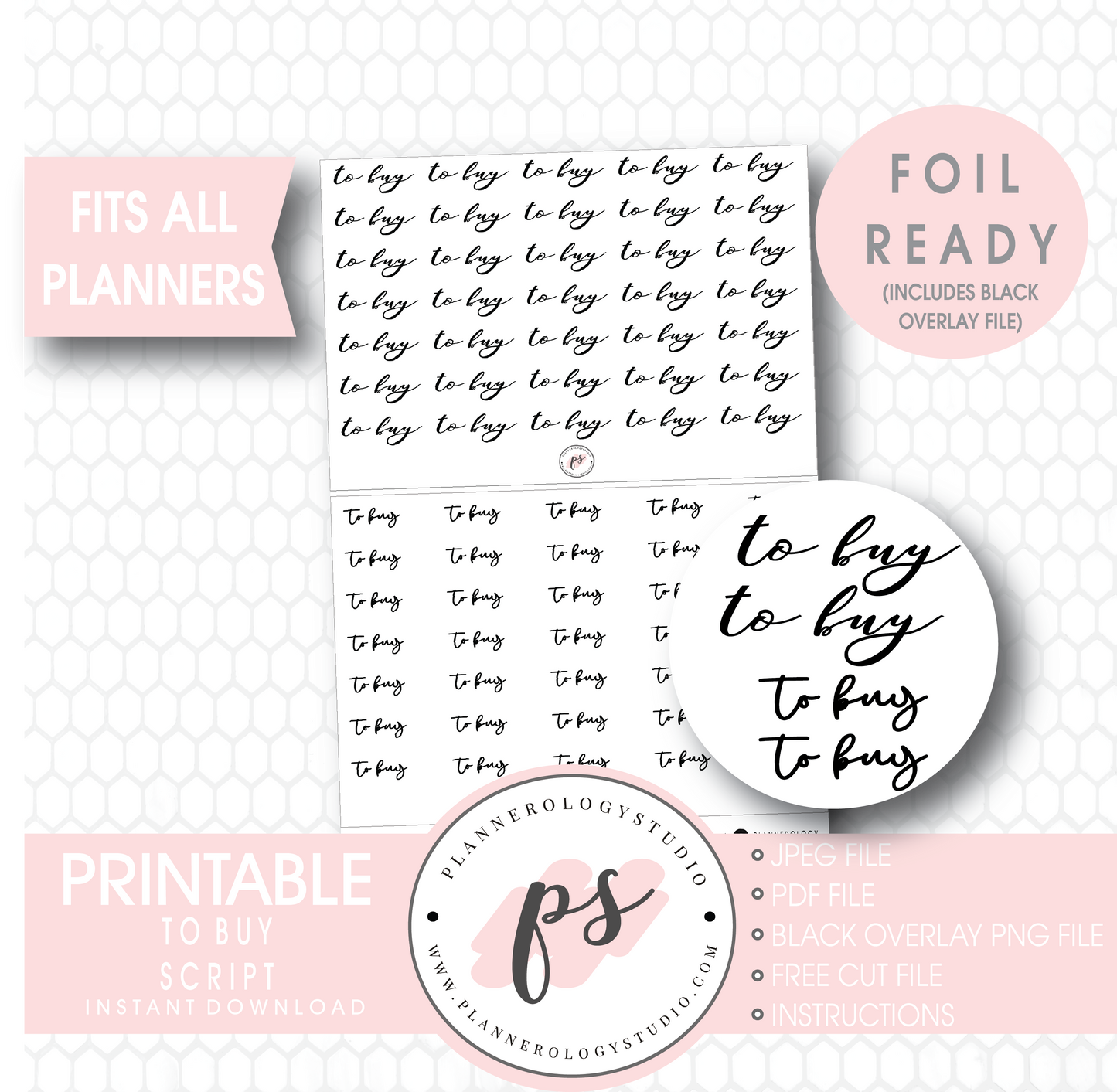 To Buy Script Digital Printable Planner Stickers (Foil Ready) - Plannerologystudio