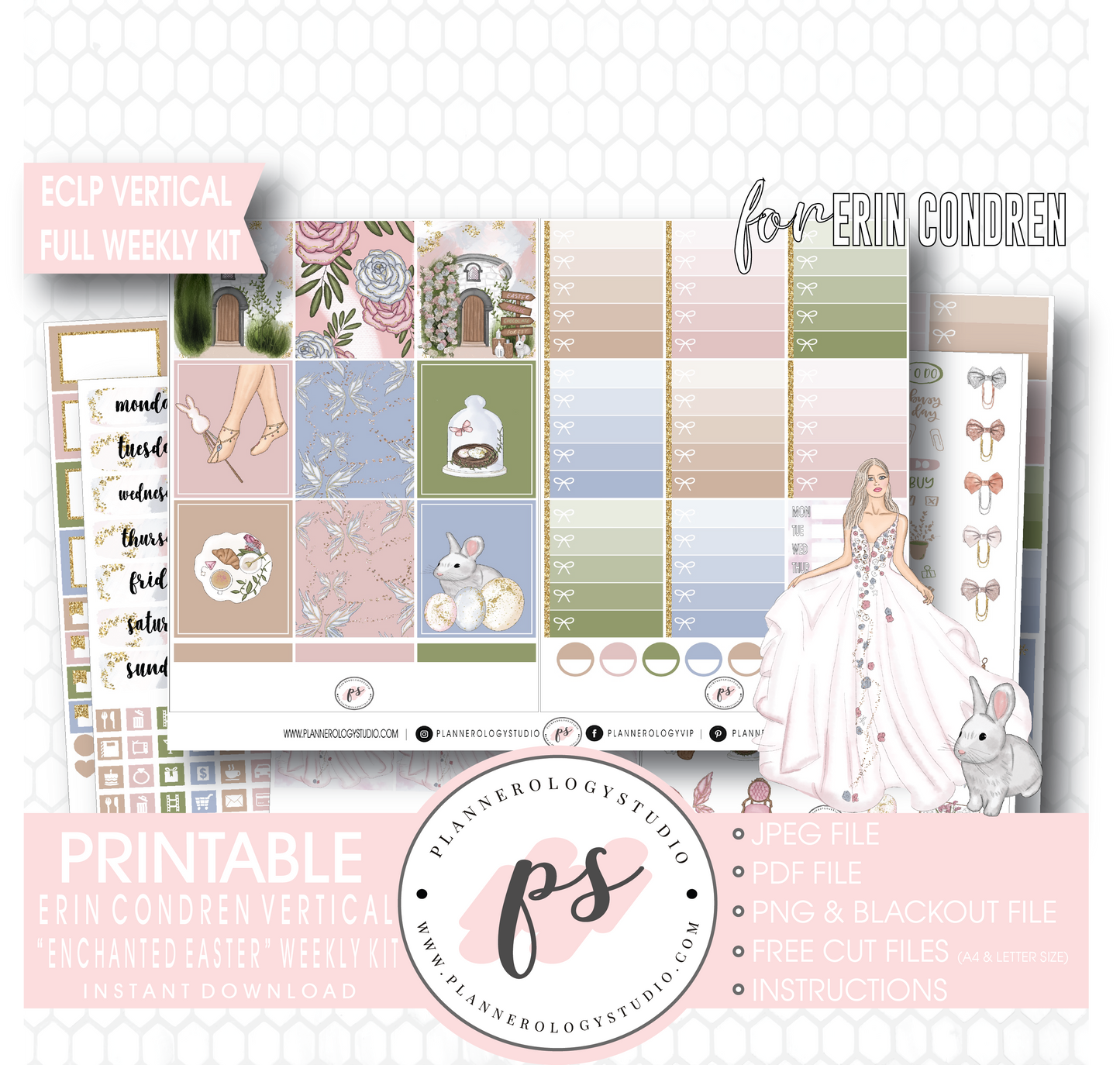 Enchanted Easter Full Weekly Kit Printable Planner Digital Stickers (for use with Erin Condren Vertical) - Plannerologystudio