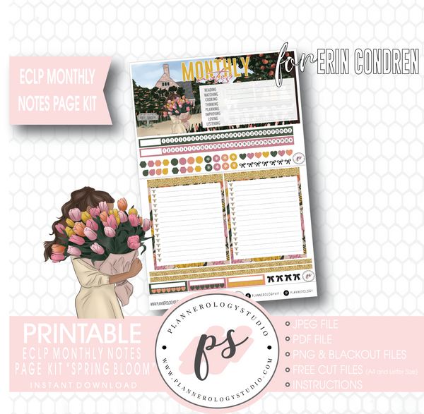 Spring Bloom Monthly Notes Page Kit Digital Printable Planner Stickers