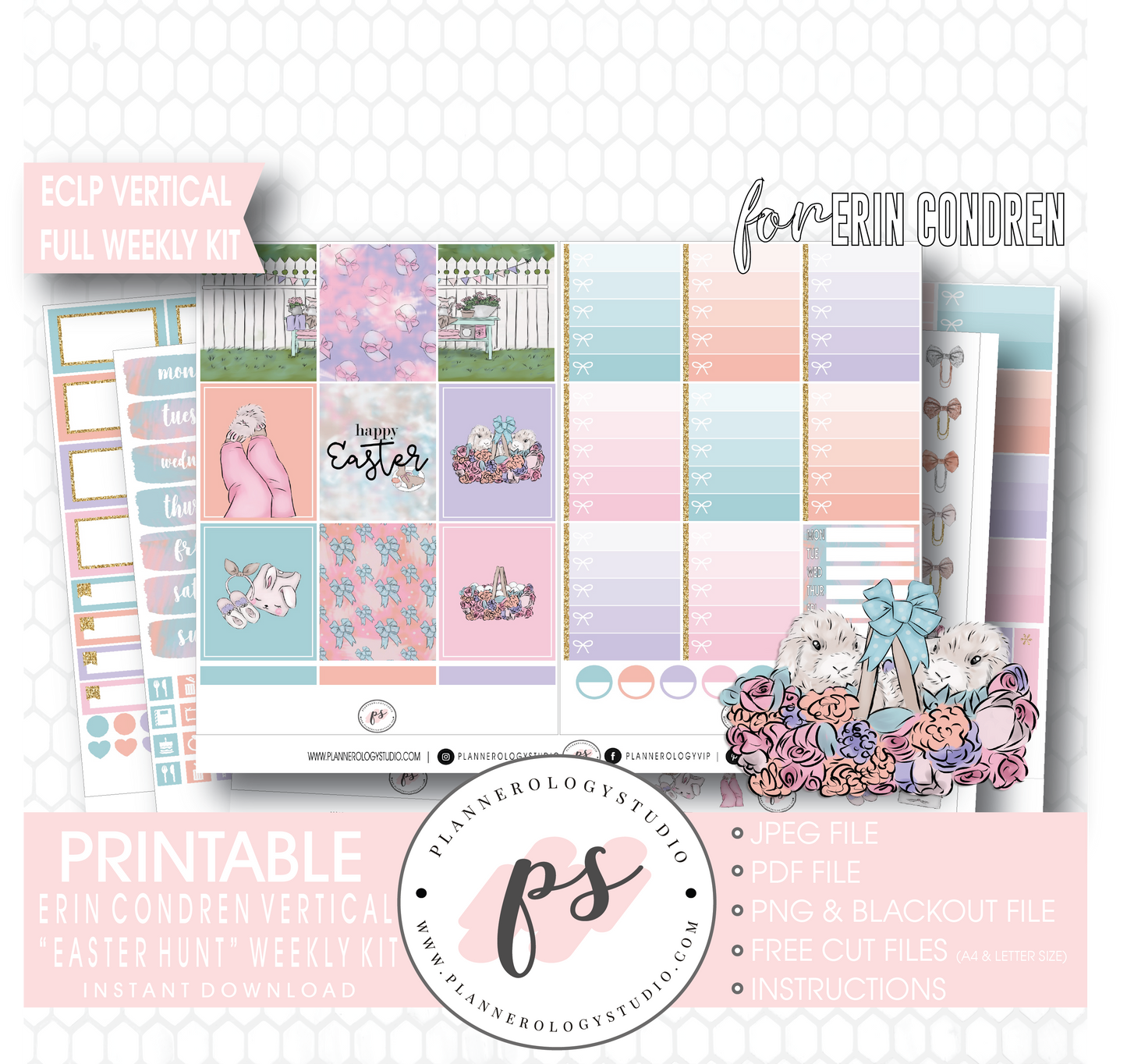 Easter Hunt Full Weekly Kit Printable Planner Digital Stickers (for use with Erin Condren Vertical - Plannerologystudio