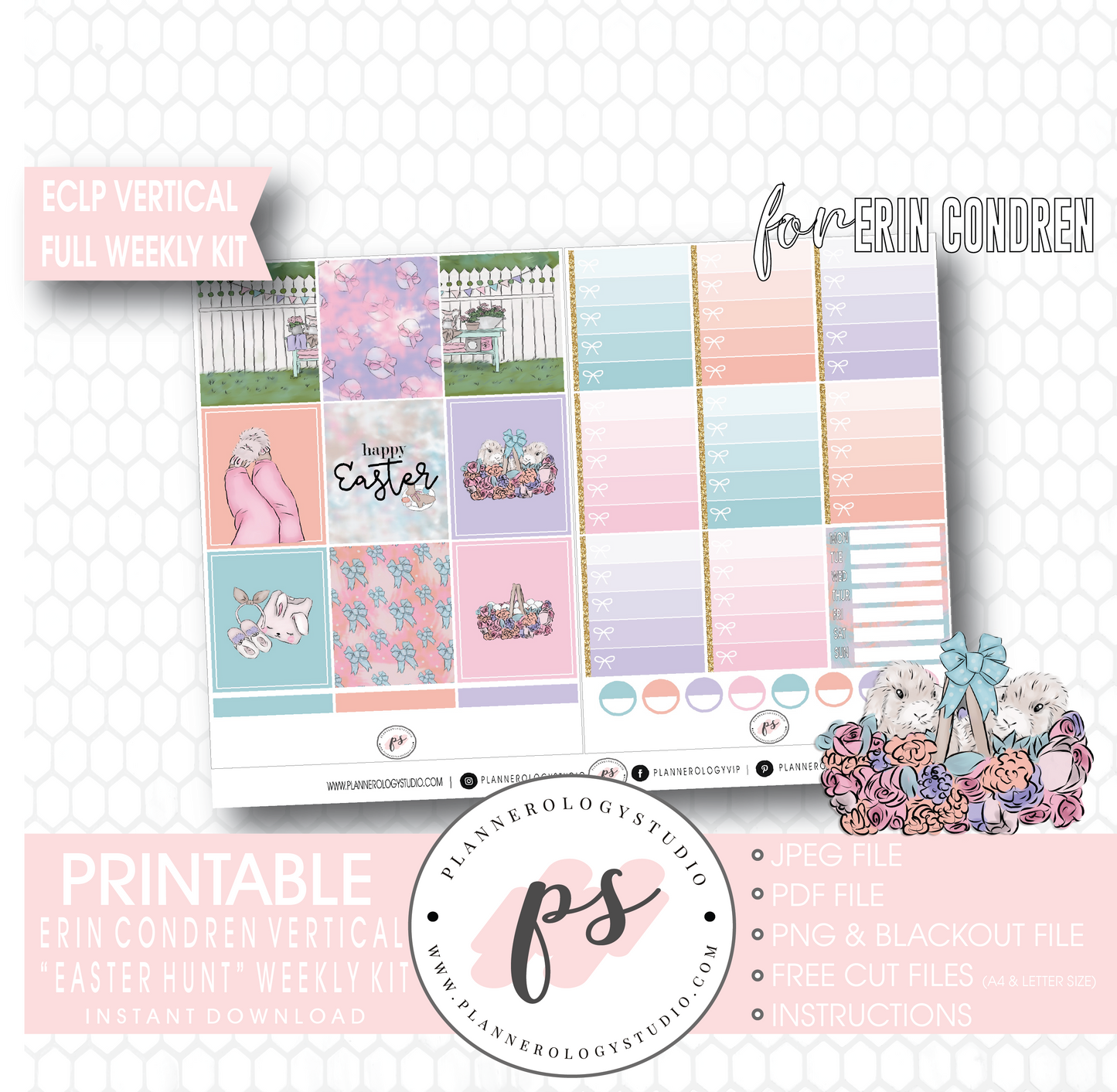 Easter Hunt Full Weekly Kit Printable Planner Digital Stickers (for use with Erin Condren Vertical - Plannerologystudio