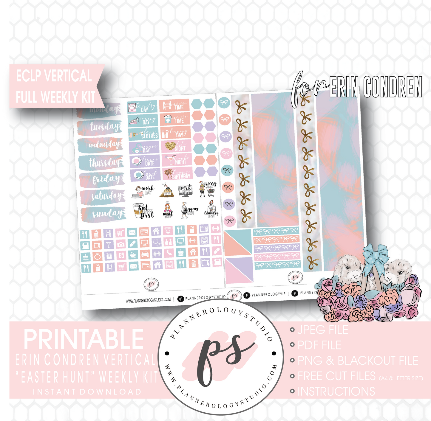 Easter Hunt Full Weekly Kit Printable Planner Digital Stickers (for use with Erin Condren Vertical - Plannerologystudio