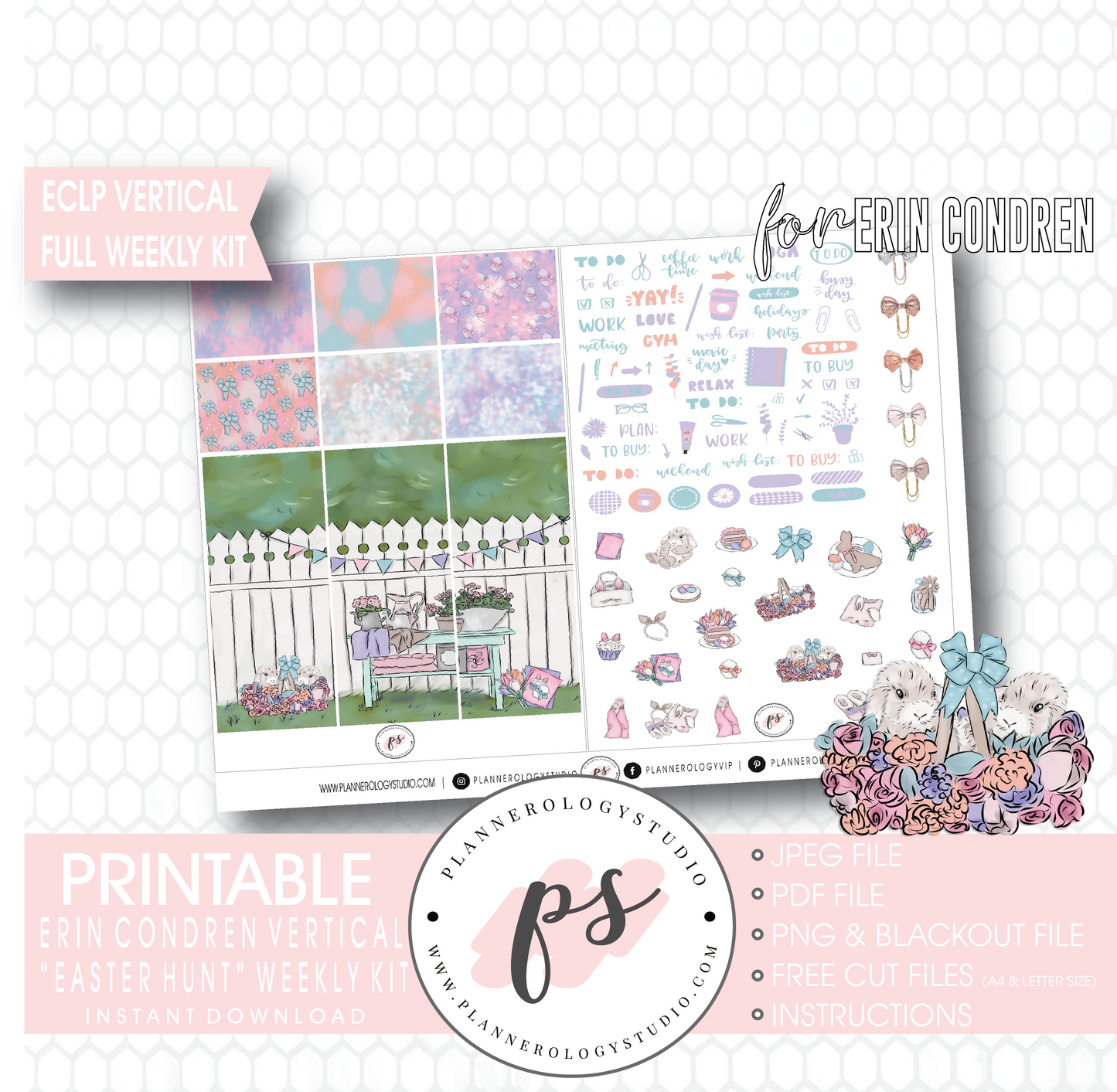 Easter Hunt Full Weekly Kit Printable Planner Digital Stickers (for use with Erin Condren Vertical - Plannerologystudio