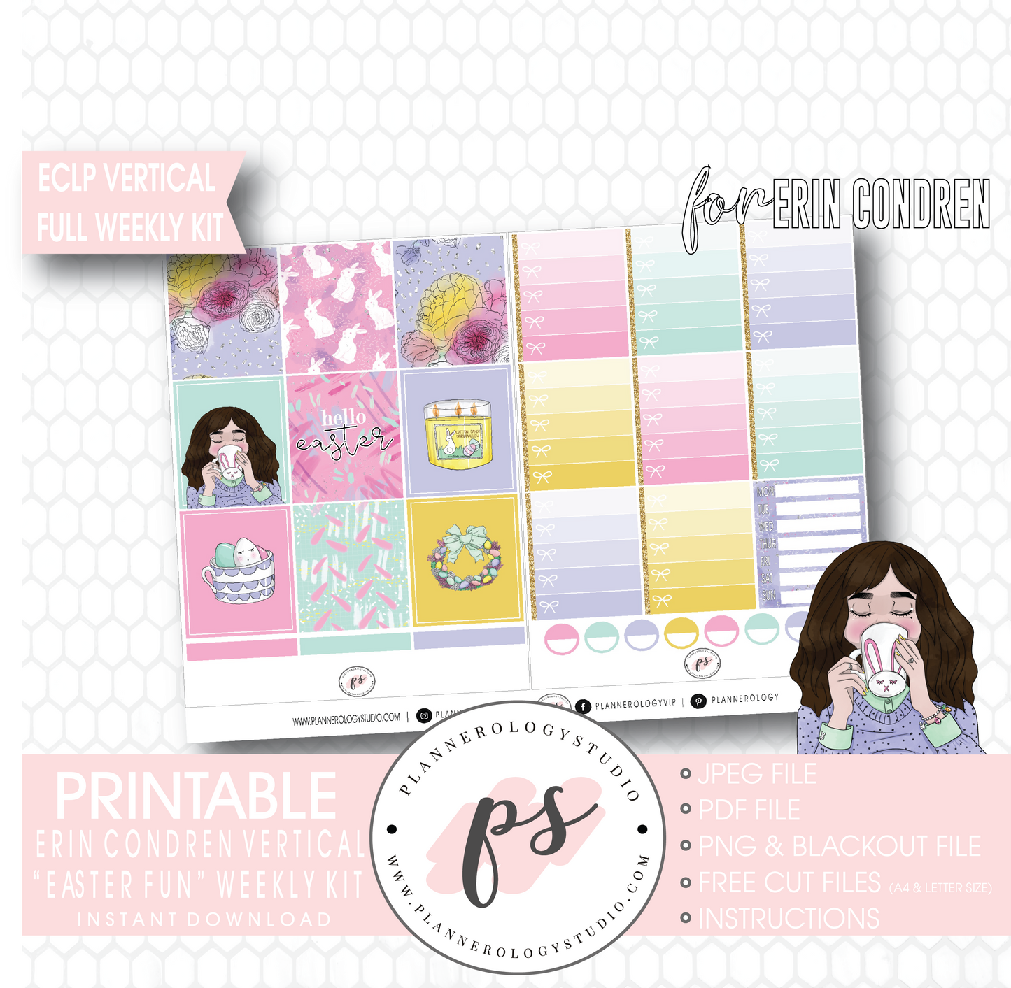 Easter Fun Full Weekly Kit Printable Planner Digital Stickers (for use with Erin Condren Vertical - Plannerologystudio
