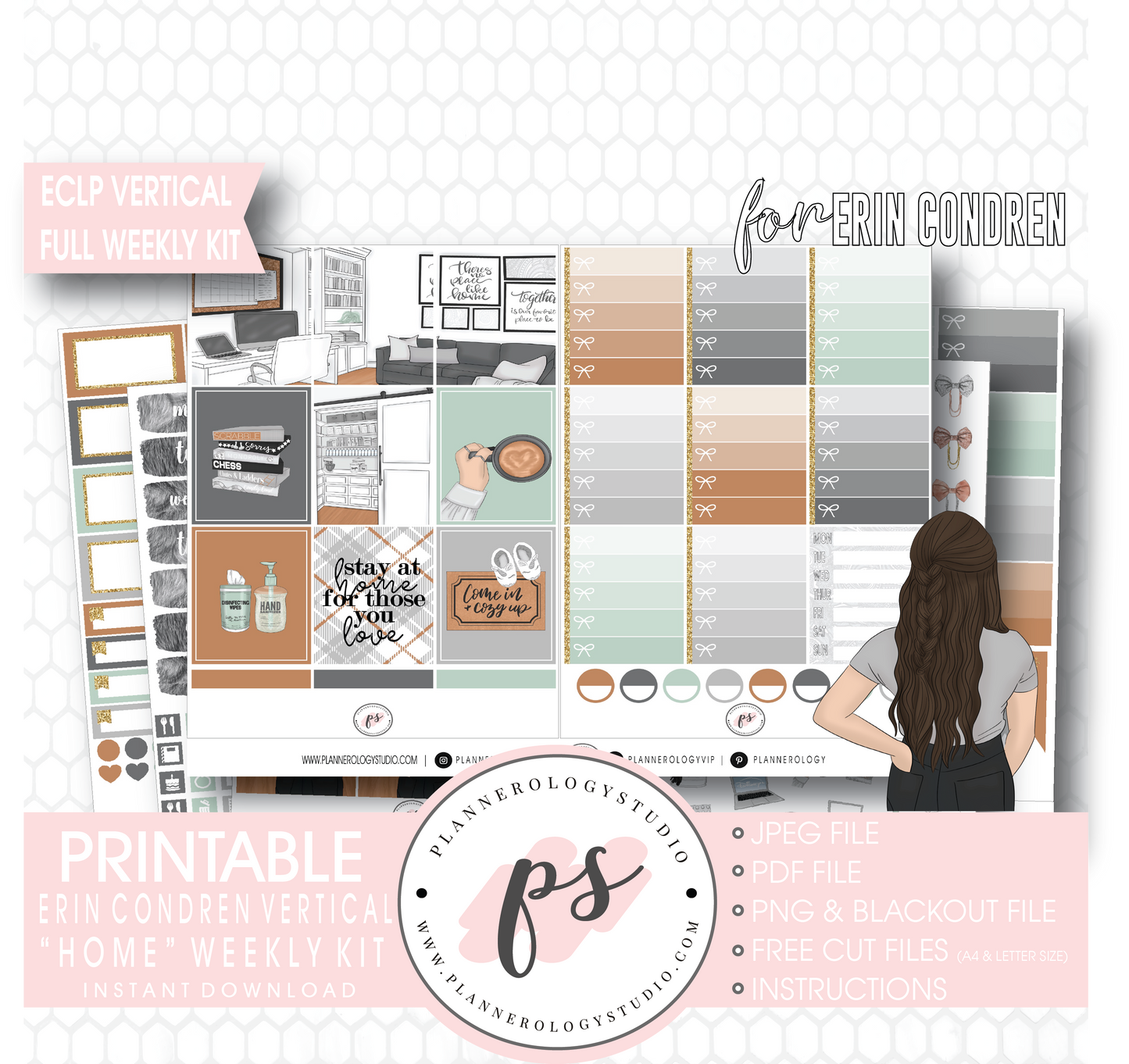 Home Full Weekly Kit Printable Planner Digital Stickers (for use with Erin Condren Vertical) - Plannerologystudio